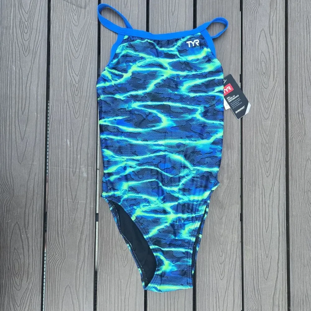 TYR Durafast Elite Women's Lambent Diomondfit Blue/green 1 Pc Swim Sz 30 New